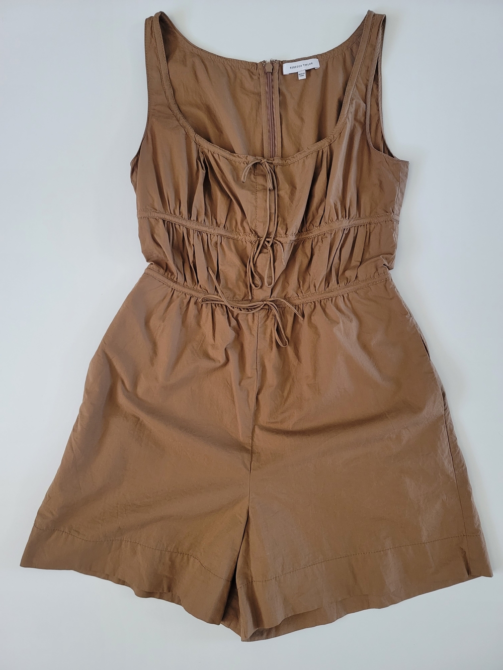 Rebecca Taylor Cotton Poplin Sleeveless Romper Brown Romper Ties Size 2 - Picture 4 of 8
